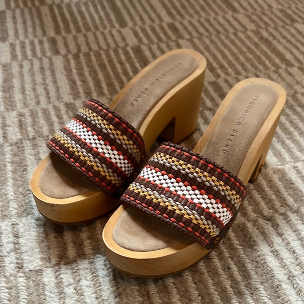 Veronica Beard brown and Red Woven Platform Sandals